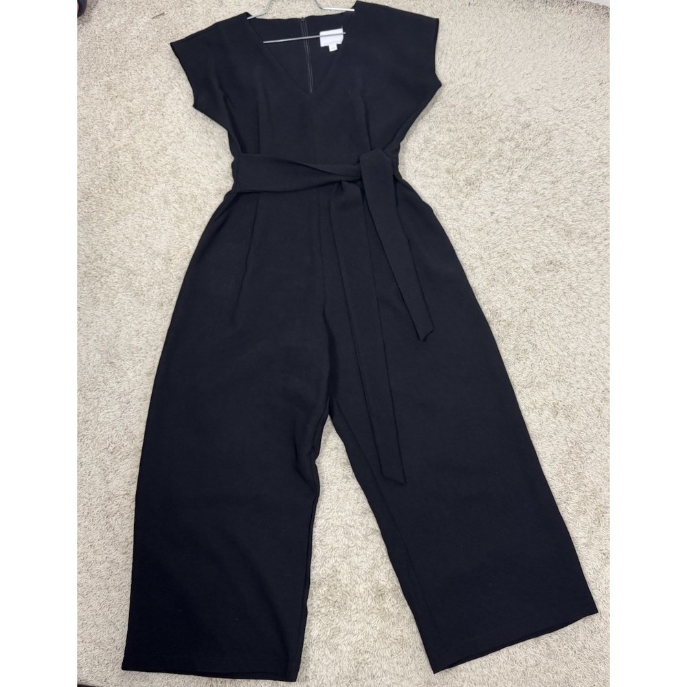 ETT:Twa Anthropologie Black Cap Sleeve Wide Leg Cropped Tie Waist Jumpsuit Sz S - Picture 7 of 10